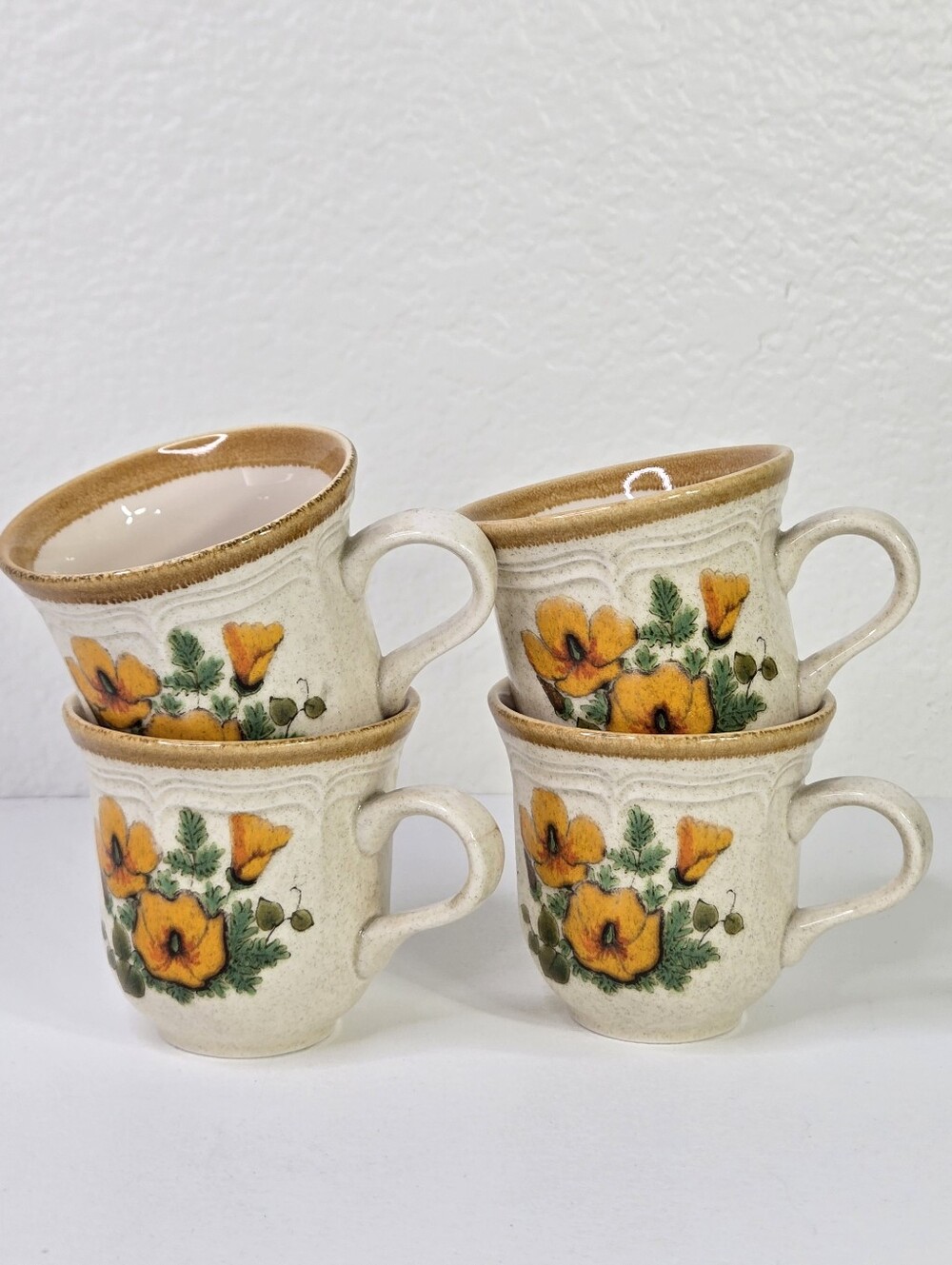 Vintage Mikasa Garden Club Petunias EC401 Stoneware Coffee Mug Tea Cup‎ Set of 4